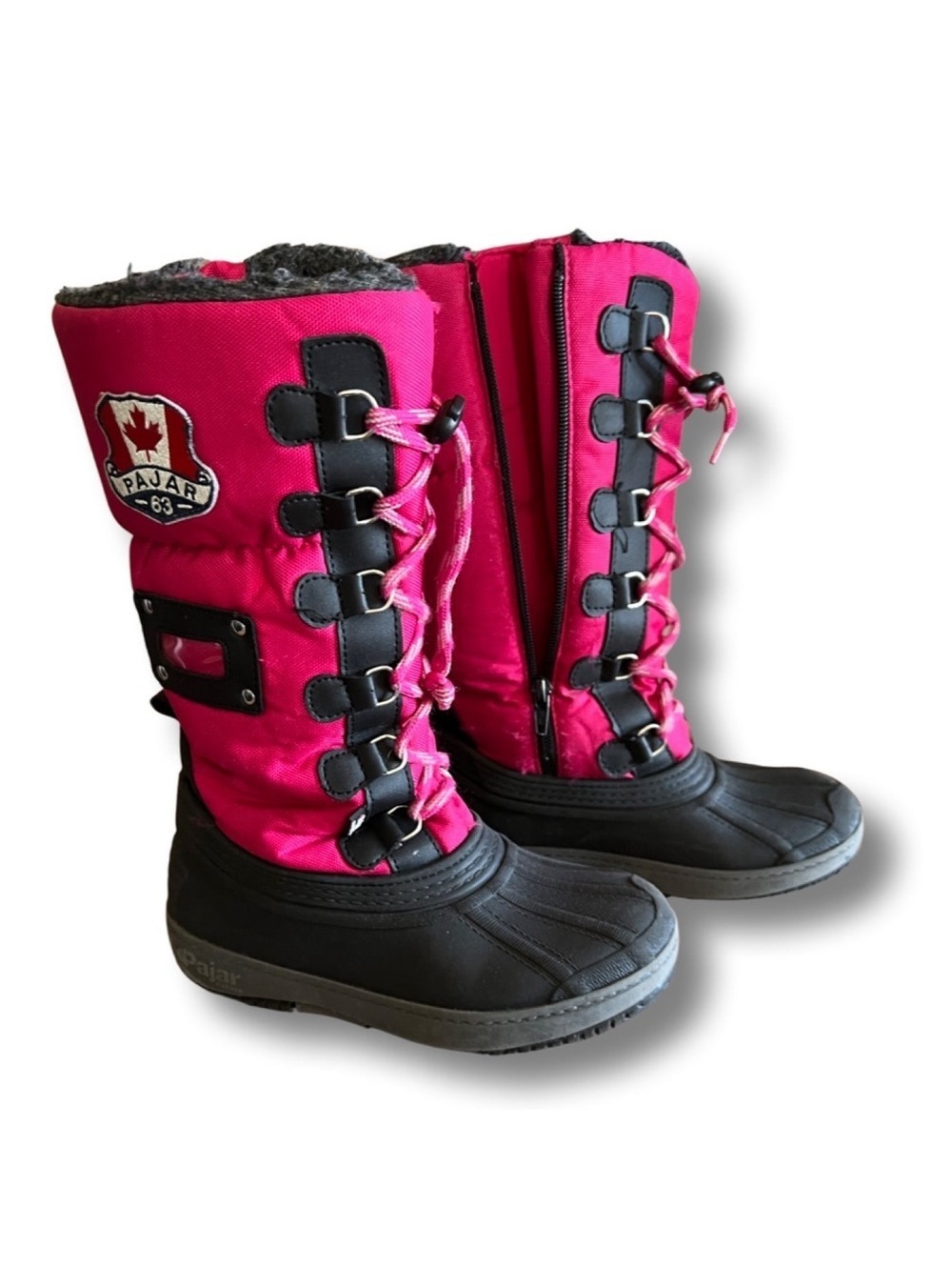 Pajar Girls Pink and Black Waterproof Insulated Snow Boots Size 1 with Faux Fur